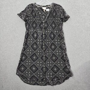 Knox Rose Women Dress Medium Black Bandana Geometric Shirt Button Down